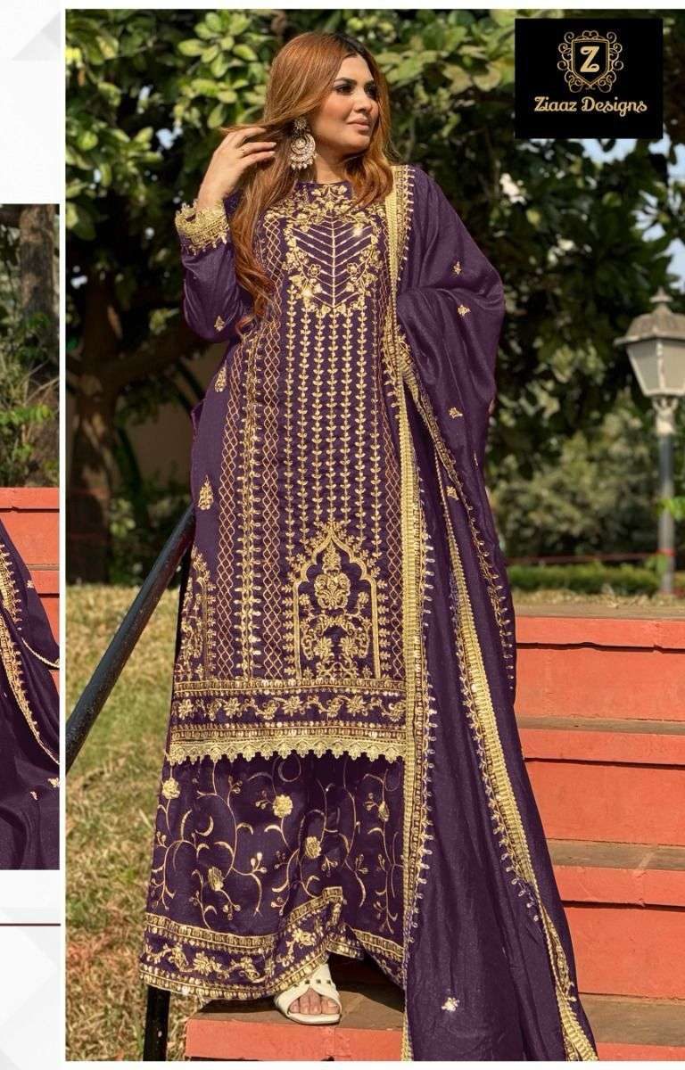 Ziaaz Designs 454 D Purple Semi Stitched Heavy Chinon Embroidered