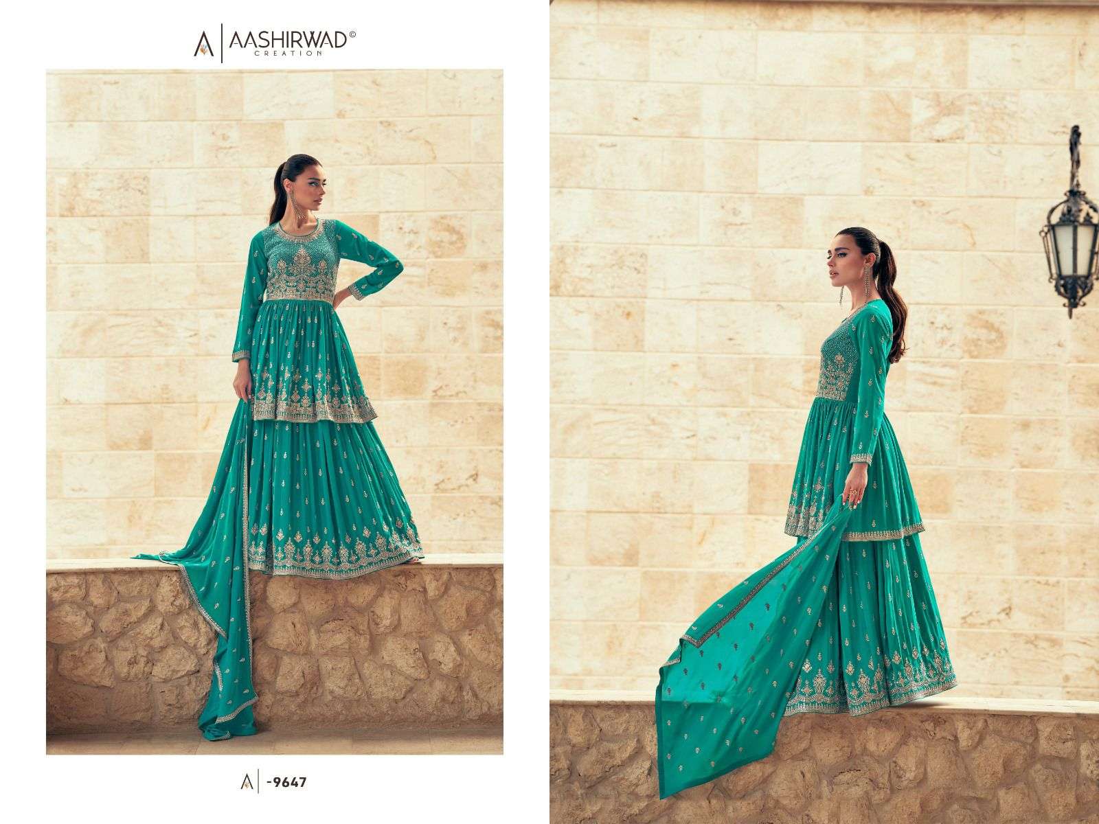 Aashirwad Creation 9647 Sadaf Green Full Stitched Georgette Dress