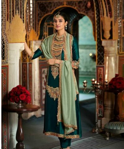 Best Embroidered Green Silk Salwar Suit