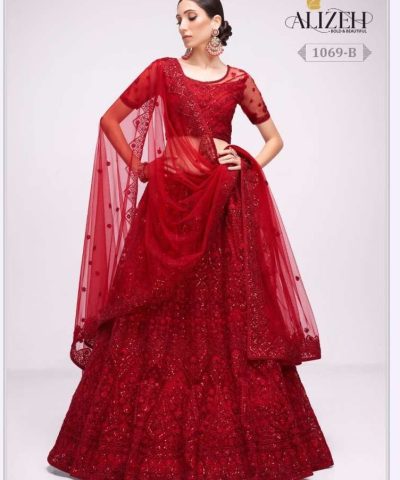 Alizeh 1069-B Bridal Heritage Vol-3 Red Semi Stitched Heavy Net Lehenga