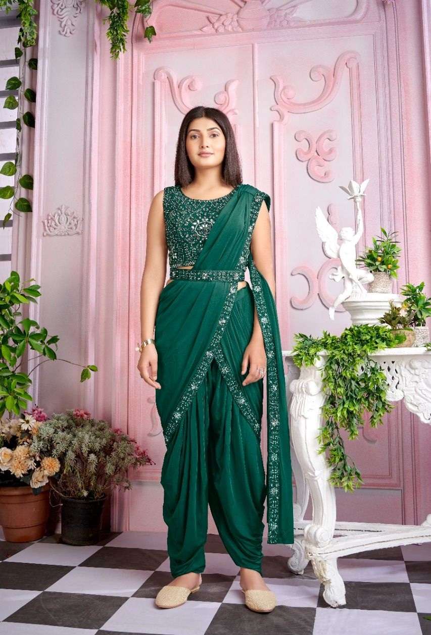 Mind-blowing Green Color Wedding Wear Georgette Embroidered Work Dhoti  Saree Blouse at Rs 1150.00 | Umarwada | Surat| ID: 2849753428662