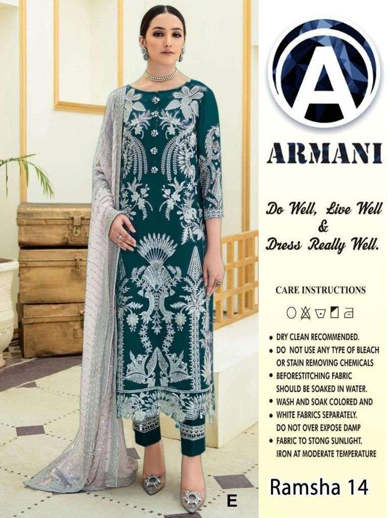 Armani 14 E Ramsha Blue Semi Stitched Net Salwar Suit