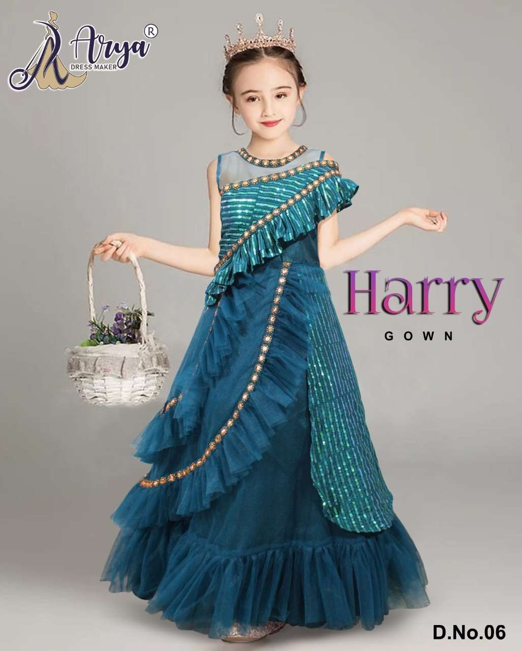 Arya Dress Maker 06 Harry Gown Blue Full Stiched Georgette Kids Wear