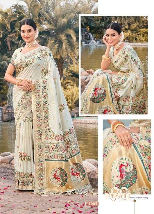 Bunawat 1004 Gehna White Paithani Silk Work Saree e1707468740851