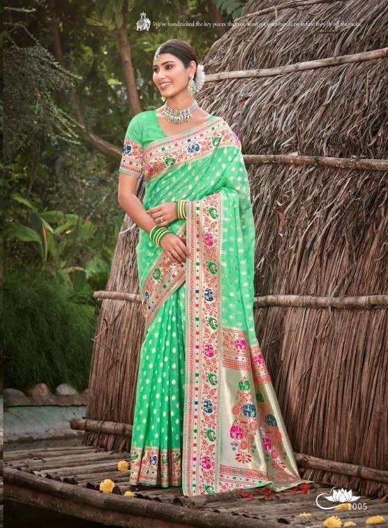 Kelly Green Paithani Silk Saree - Urban Womania