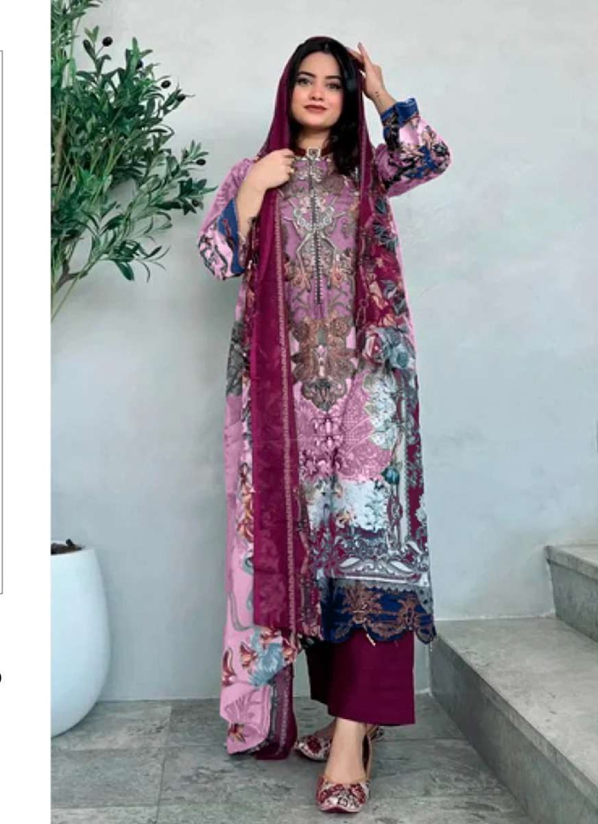 Hazzel 065-D Colours Pink Semi Stitched Heavy Cotton Work Pakistani Dress