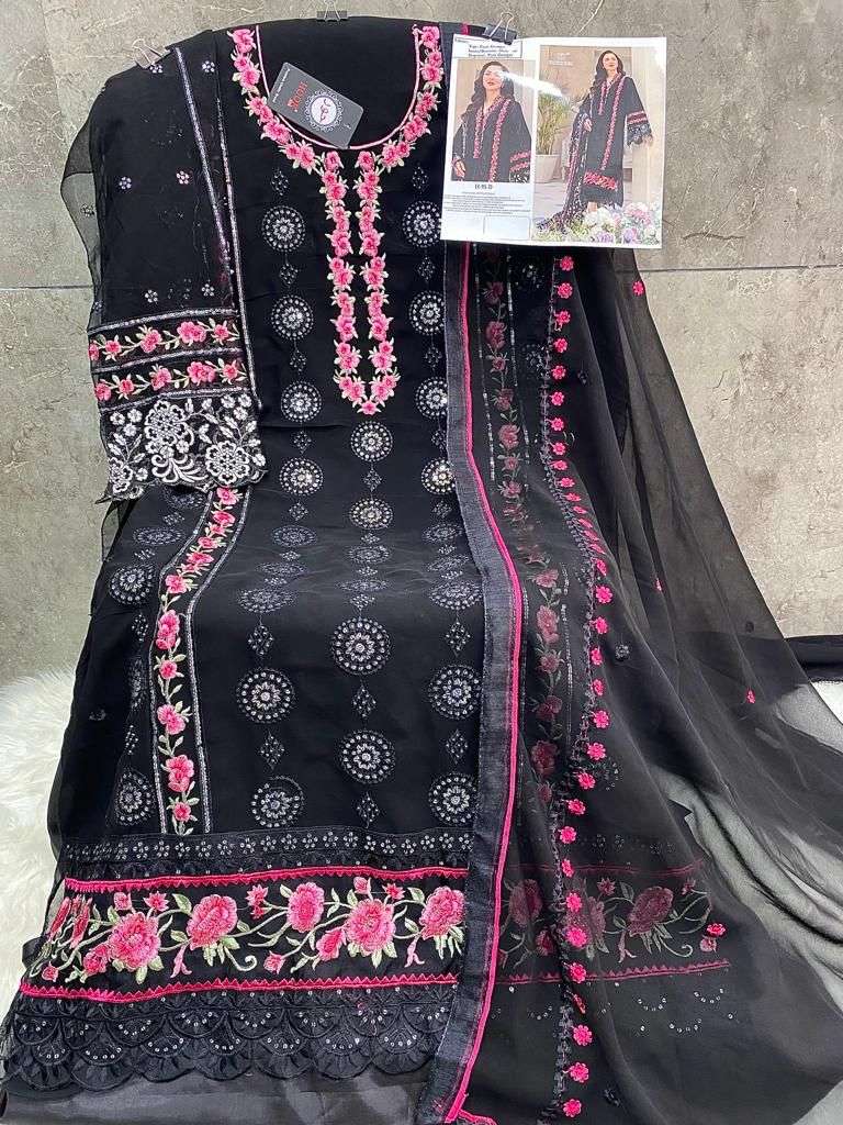 Hoor Tex H-95-D Black Semi Stitched Faux Georgette Work Pakistani Dress