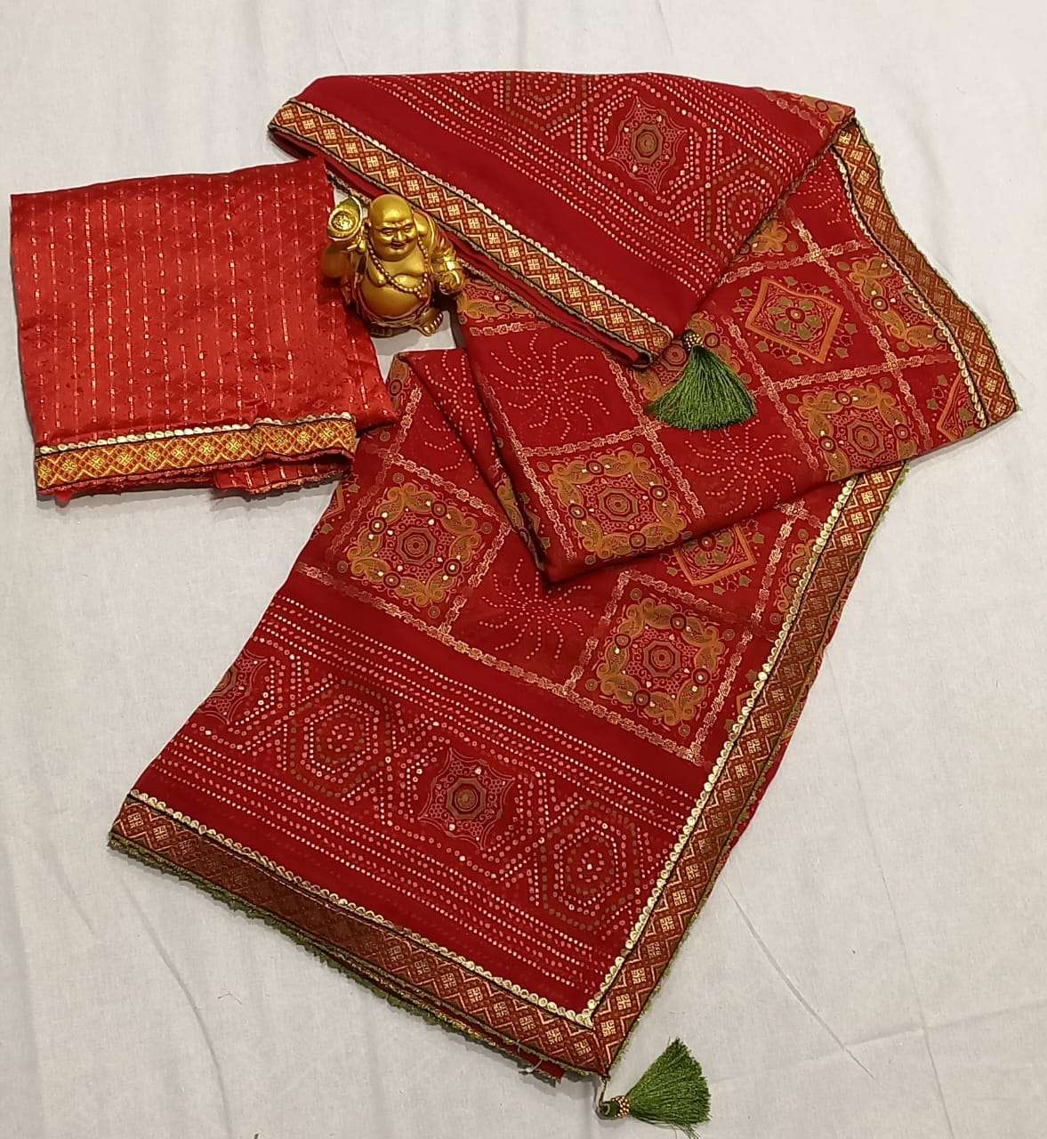 Pure Georgette Rajasthani Chunri Bandhej Saree, NR, MHS – Priyaz Gallery