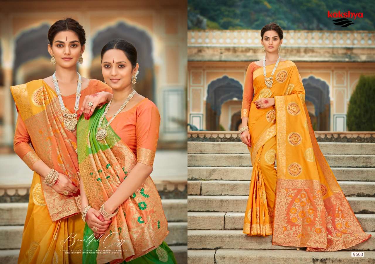 Kakshya 9103 Tamanna Yellow Unstiched Silk Saree