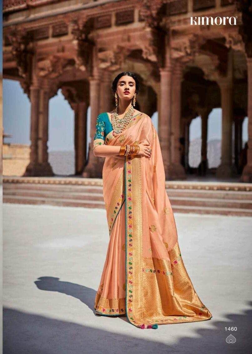 Kimora 1460 Sunehri Vol-18 Peach Unstiched Silk Saree