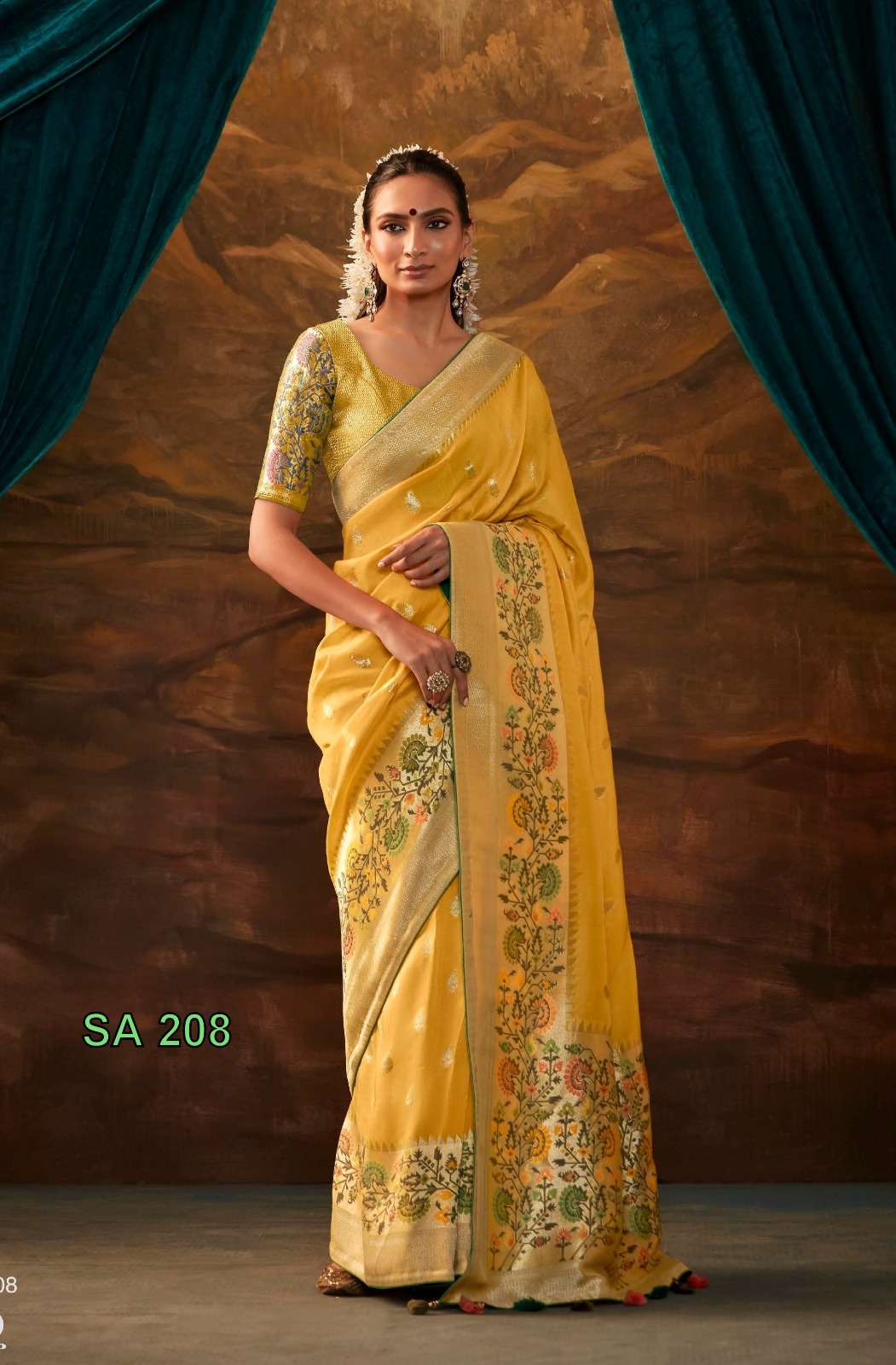 Viscose Silk Zari Butta Banarasi Saree With Floral Pattern Pallu-Border And  Tassel | Exotic India Art