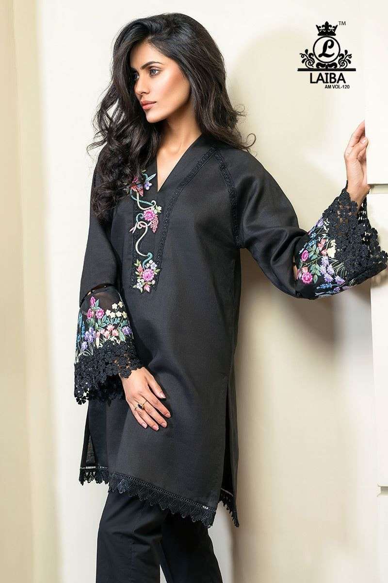 Laiba 01 Am Vol 120 Black Full Stitched Georgette Pakistani Suit