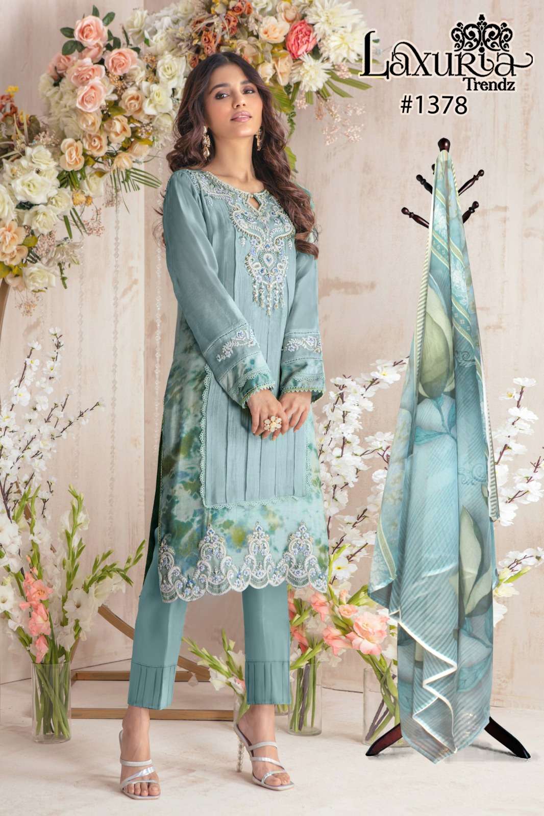 Laxuria Trendz 1378 Blue Full Stitched Designer Faux Georgette Dress