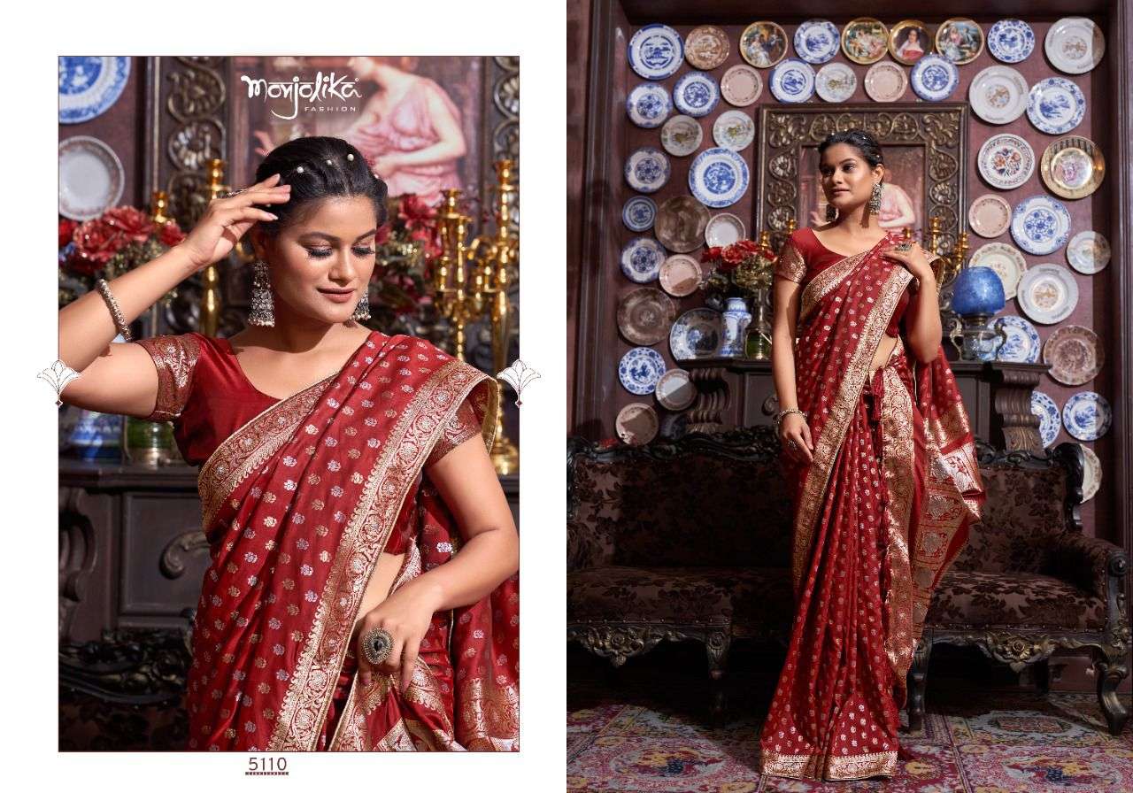 MONJOLIKA PRESENTS MAYA 5001-5013 SERIES FANCY SILK DESIGNER SAREES  COLLECTION AT WHOLESALE RATES N556