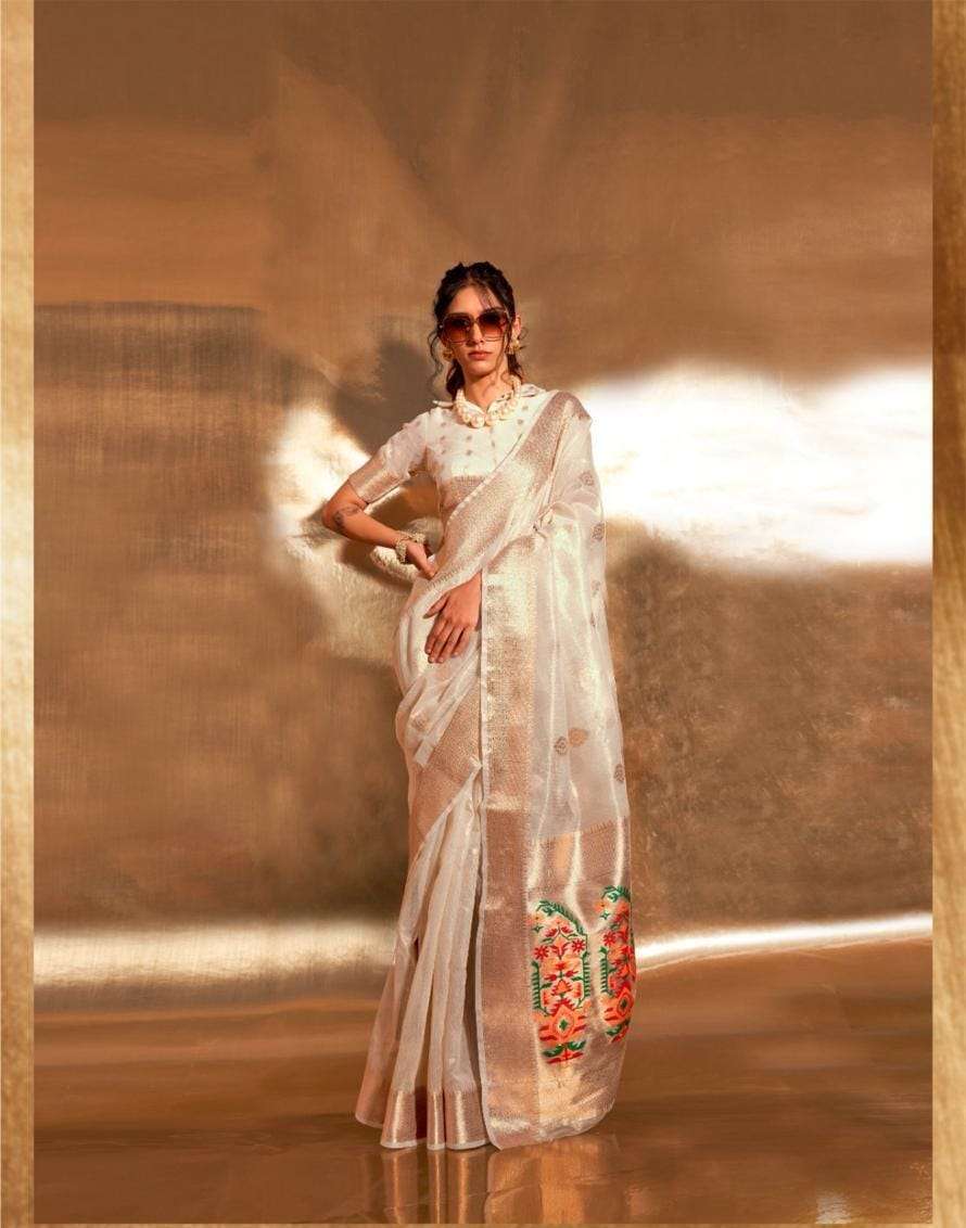 Off White Tissue Silk Paithani Saree