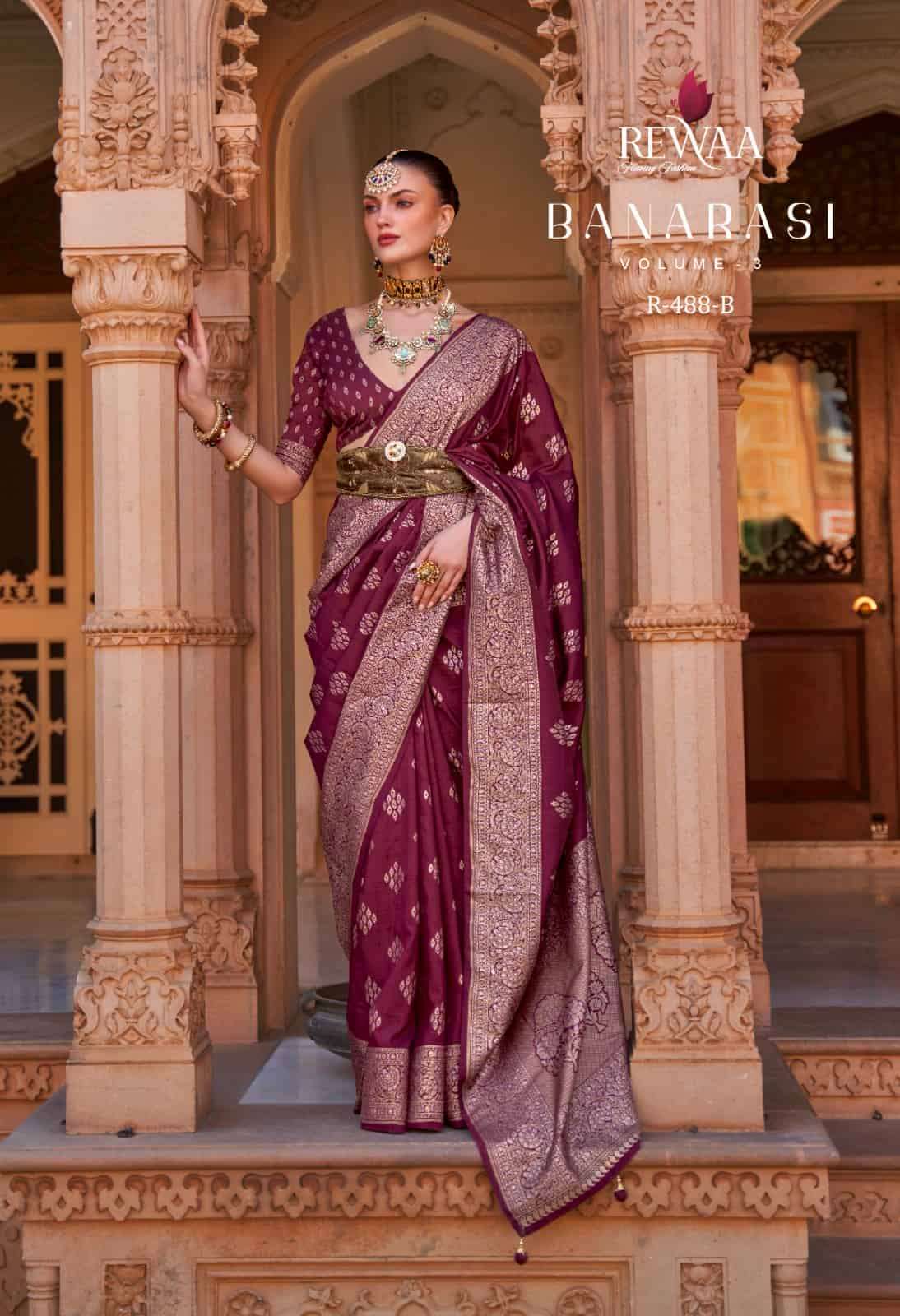 Rewaa R-488-B Banarasi Vol-3 Purple Unstiched Silk Saree