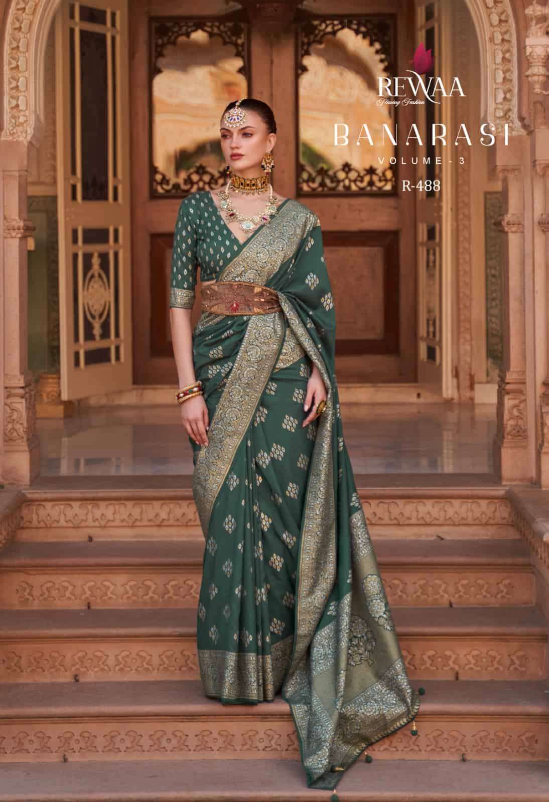 Desirable Rama Banarasi Silk Saree With Assemblage Blouse Piece –  LajreeDesigner