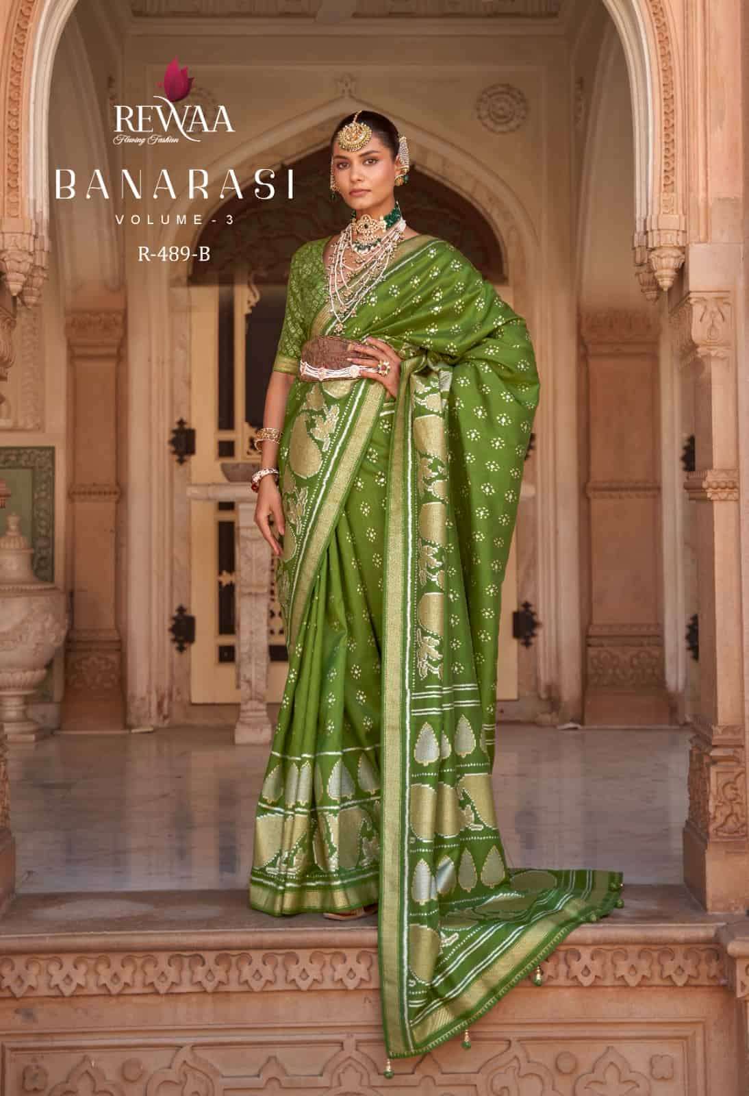 Rewaa R-489-B Banarasi Vol-3 Green Unstiched Silk Saree