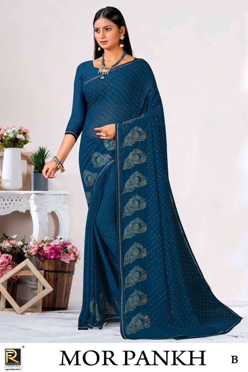 Ronisha Fashion Mor Pankh B Blue Unstiched Zomato Saree