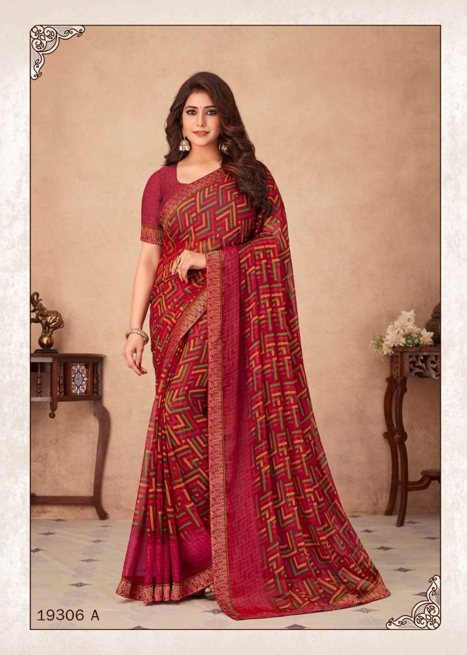 Maroon Color Designer Party Wear Saree In Chiffon Fabric With Lace Work