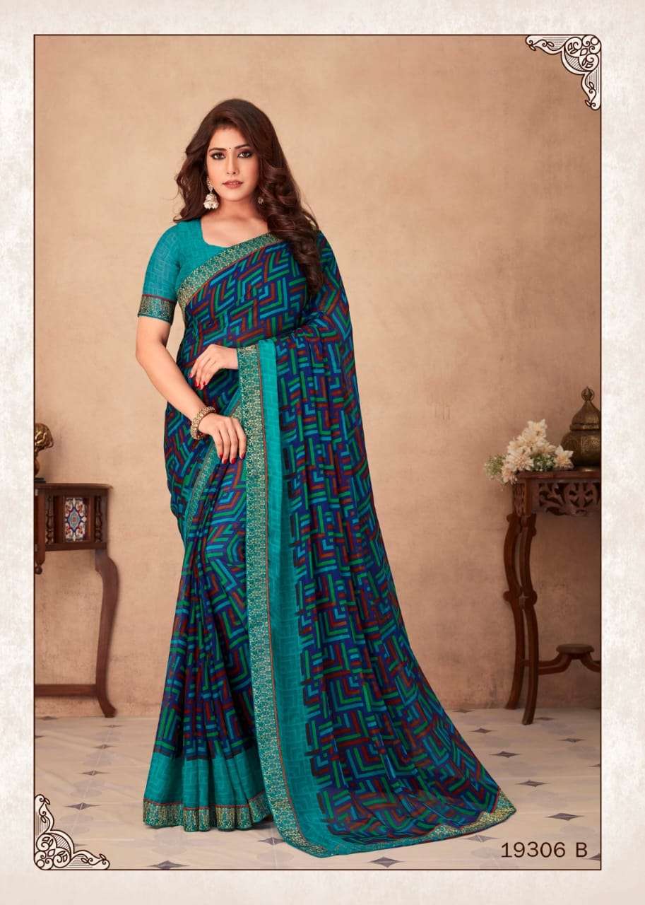 multicolor printed Chiffon saree with blouse - ROOP KASHISH - 3351712