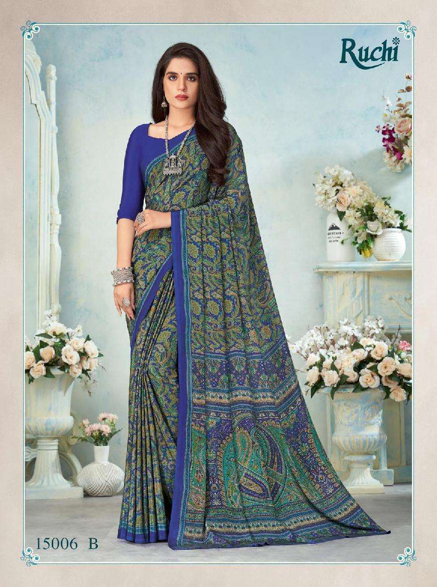 Classic Beauty - Blue Satin Crepe Saree with Flower Prints and Hand Aari  Work – Label by Saloni