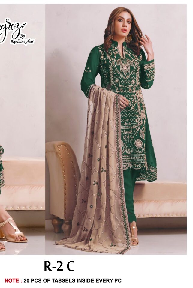 Rungrez R 2 C Green Unstitched Georgette Pakistani Suit