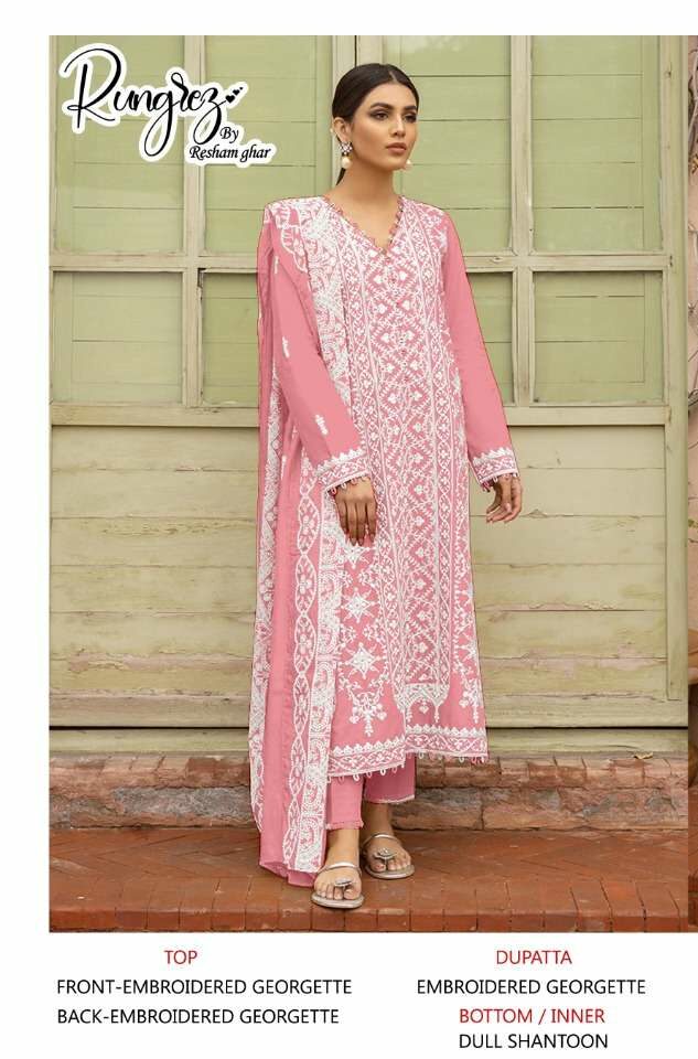 Rungrez R 3 F Pink Unstitched Georgette Pakistani Suit