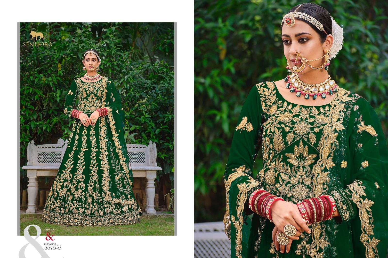 Bottle Green Colored Designer Bridal Lehenga Set - She Needs - The Saree  World