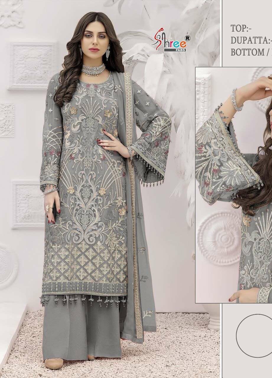 Shree Fabs S-663-D Grey Semi Stitched Georgette Pakistani Suit