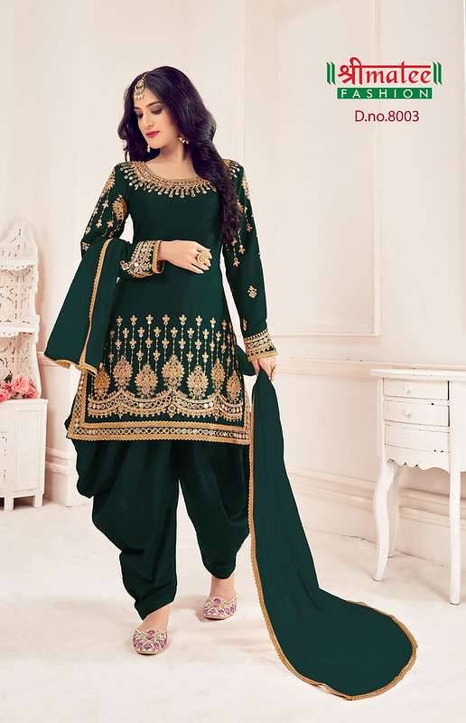 Shreematee Fashion 8003 Bebo Green Semi Stitched Designer Silk Salwar Suit