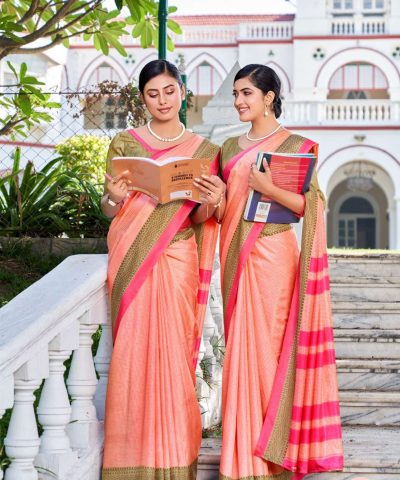 Siddharth 5024 Malbari Silk Peach Unstitched Soft Silk Printed Saree