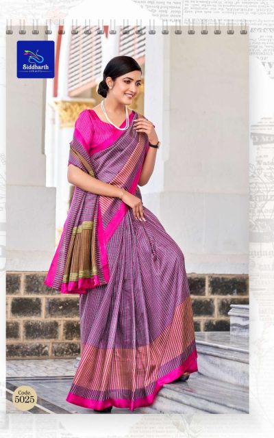 Siddharth 5025 Malbari Silk Purple Unstitched Soft Silk Printed Saree