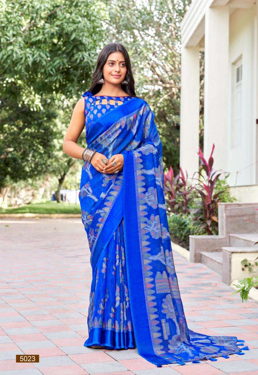 Printed Organza Brasso Saree in Light Fawn : SFVA3114