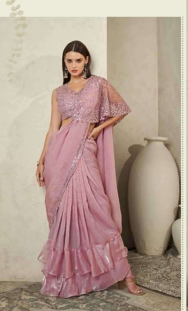 Trendy Grey Color Ready To Wear Lycra Designer Saree – Chandler Fashions