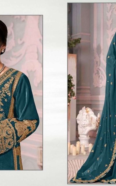 Zaha Designer 10119-G Aaeesha Blue Semi Stitched Georgette