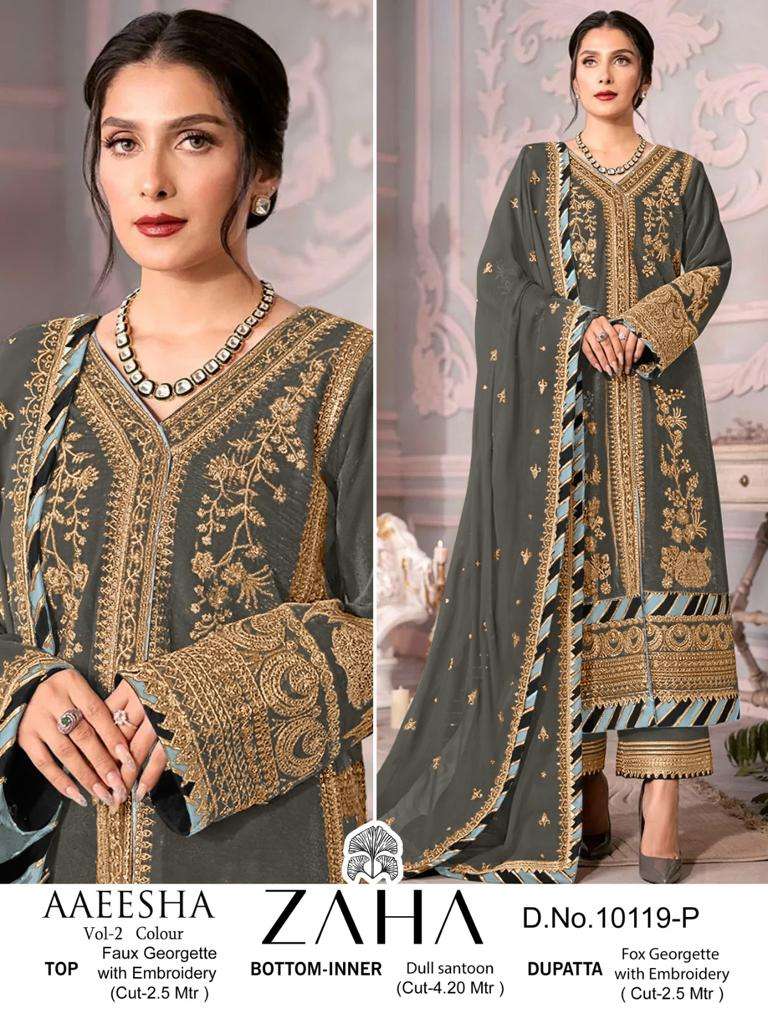 Zaha Designer 10119-P Aaeesha Grey Semi Stitched Georgette Pakistani Suit