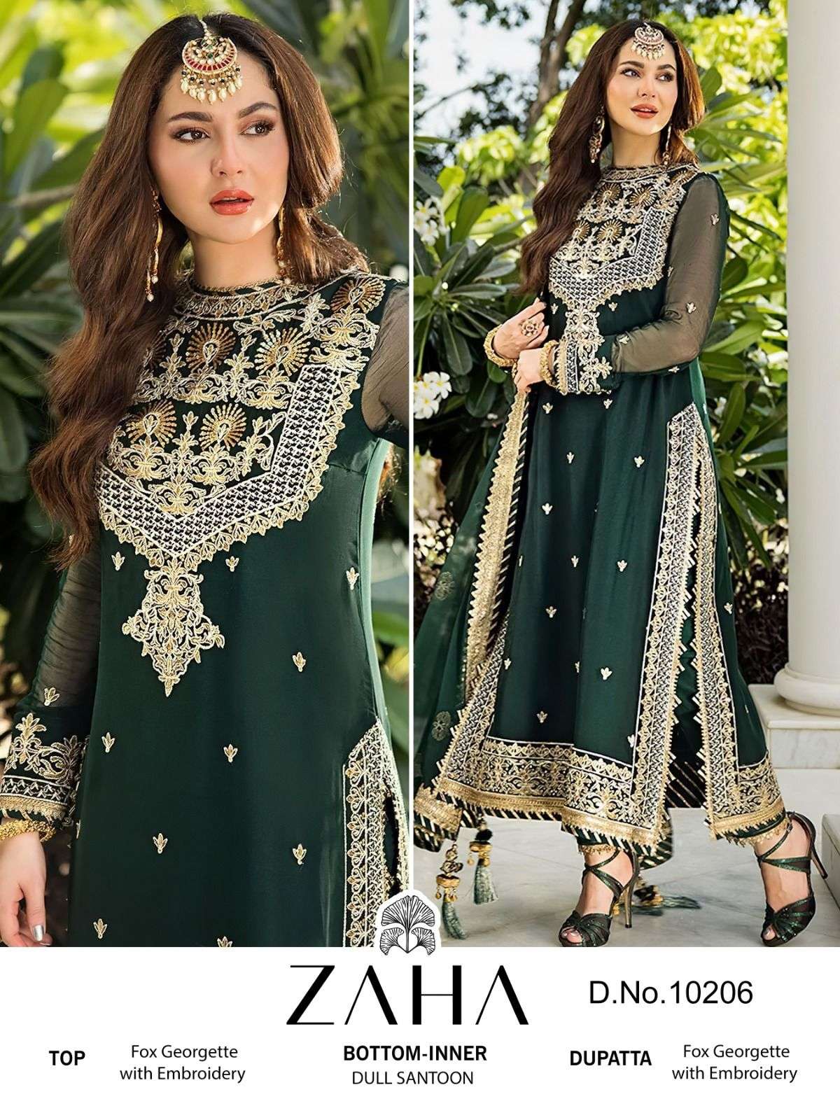 Zaha Designer 10206 Green Semi Stitched Georgette Embroidery Pakistani Suit