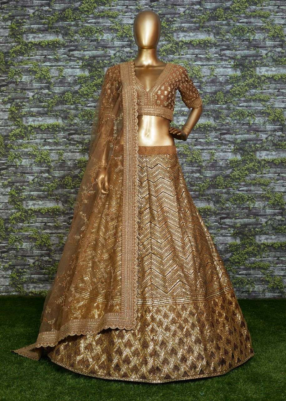 Embellished Golden Colour Lehenga Choli for Indian Bridal Wear – Nameera by  Farooq