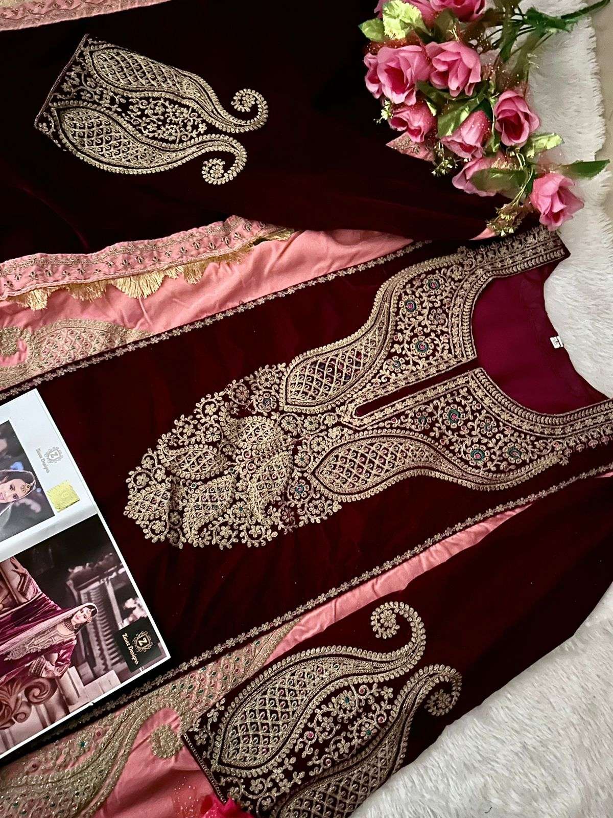 Deep Tangerine-Mustard Pakistani Sharara Suit with Golden Tilla Embroidery  - Pallavi Haute Couture