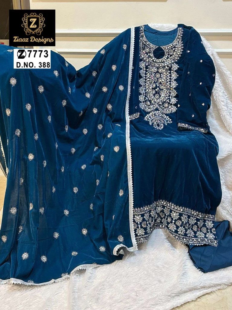 Ziaaz Designs 388 Blue Semi Stitched Heavy Designer Velvet Embroidered ...